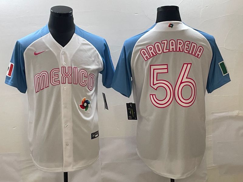 Men 2023 World Cub Mexico #56 Arozarena White blue Nike MLB Jersey23->more jerseys->MLB Jersey